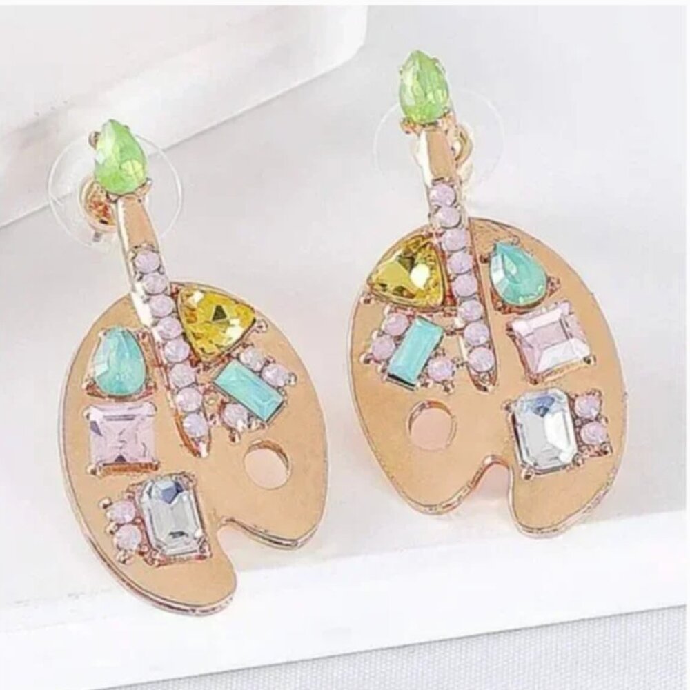 ⭐️❤️ FREE Paint Art Deco Pop Rhinestone Farm Hipster Boho Hippie Farm Earrings